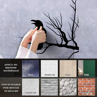 Fine Carving Stickers Crow Silhouette Raven On Tree Branch Multi Color Selection