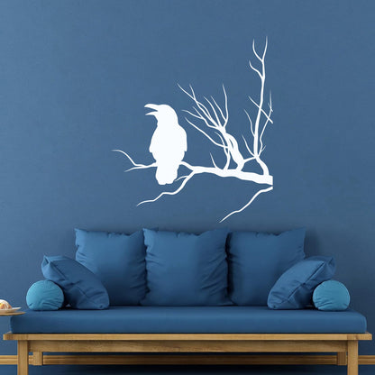Fine Carving Stickers Crow Silhouette Raven On Tree Branch Multi Color Selection