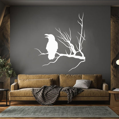Fine Carving Stickers Crow Silhouette Raven On Tree Branch Multi Color Selection