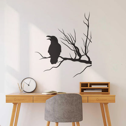 Fine Carving Stickers Crow Silhouette Raven On Tree Branch Multi Color Selection