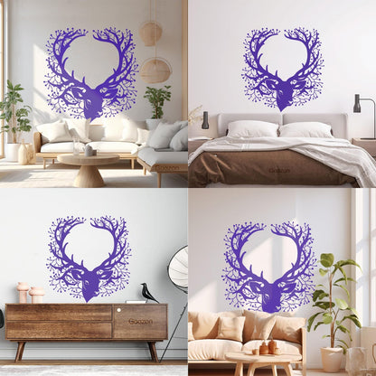 Wall Stickers Deer Head Beautiful Branch Hunting Horn Equipped With Transfer Film Kit