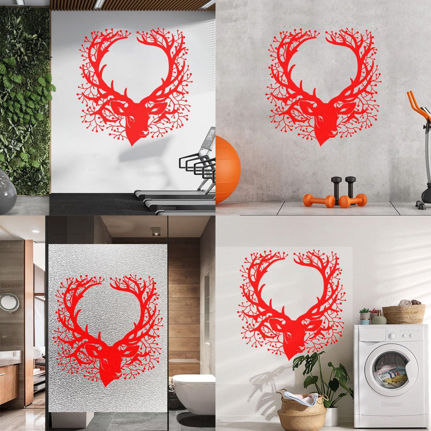 Wall Stickers Deer Head Beautiful Branch Hunting Horn Equipped With Transfer Film Kit