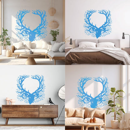 Wall Stickers Deer Head Beautiful Branch Hunting Horn Equipped With Transfer Film Kit