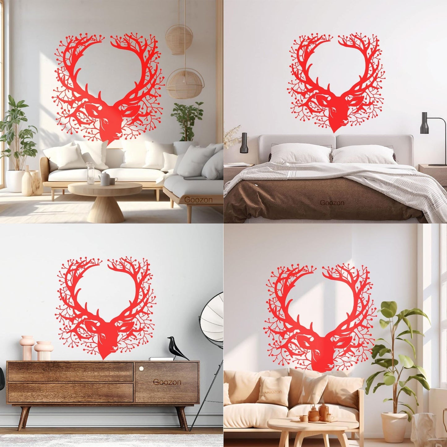 Wall Stickers Deer Head Beautiful Branch Hunting Horn Equipped With Transfer Film Kit