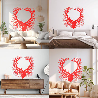 Wall Stickers Deer Head Beautiful Branch Hunting Horn Equipped With Transfer Film Kit