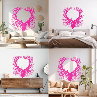 Wall Stickers Deer Head Beautiful Branch Hunting Horn Equipped With Transfer Film Kit