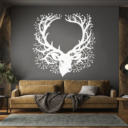 Wall Stickers Deer Head Beautiful Branch Hunting Horn Equipped With Transfer Film Kit