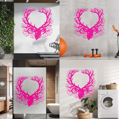 Wall Stickers Deer Head Beautiful Branch Hunting Horn Equipped With Transfer Film Kit