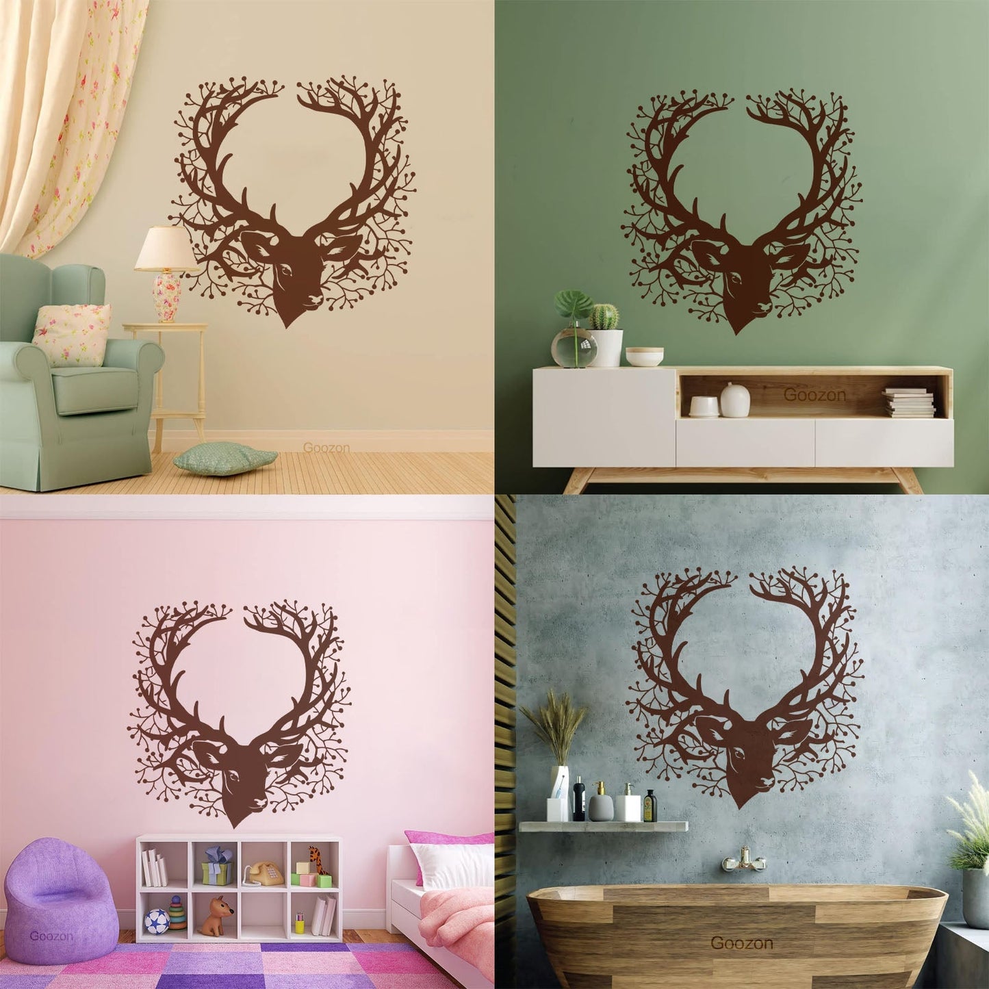 Wall Stickers Deer Head Beautiful Branch Hunting Horn Equipped With Transfer Film Kit
