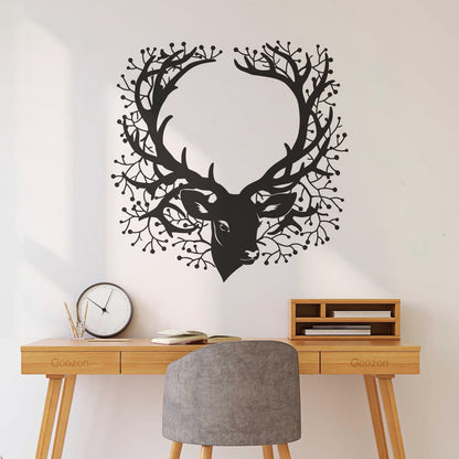 Wall Stickers Deer Head Beautiful Branch Hunting Horn Equipped With Transfer Film Kit