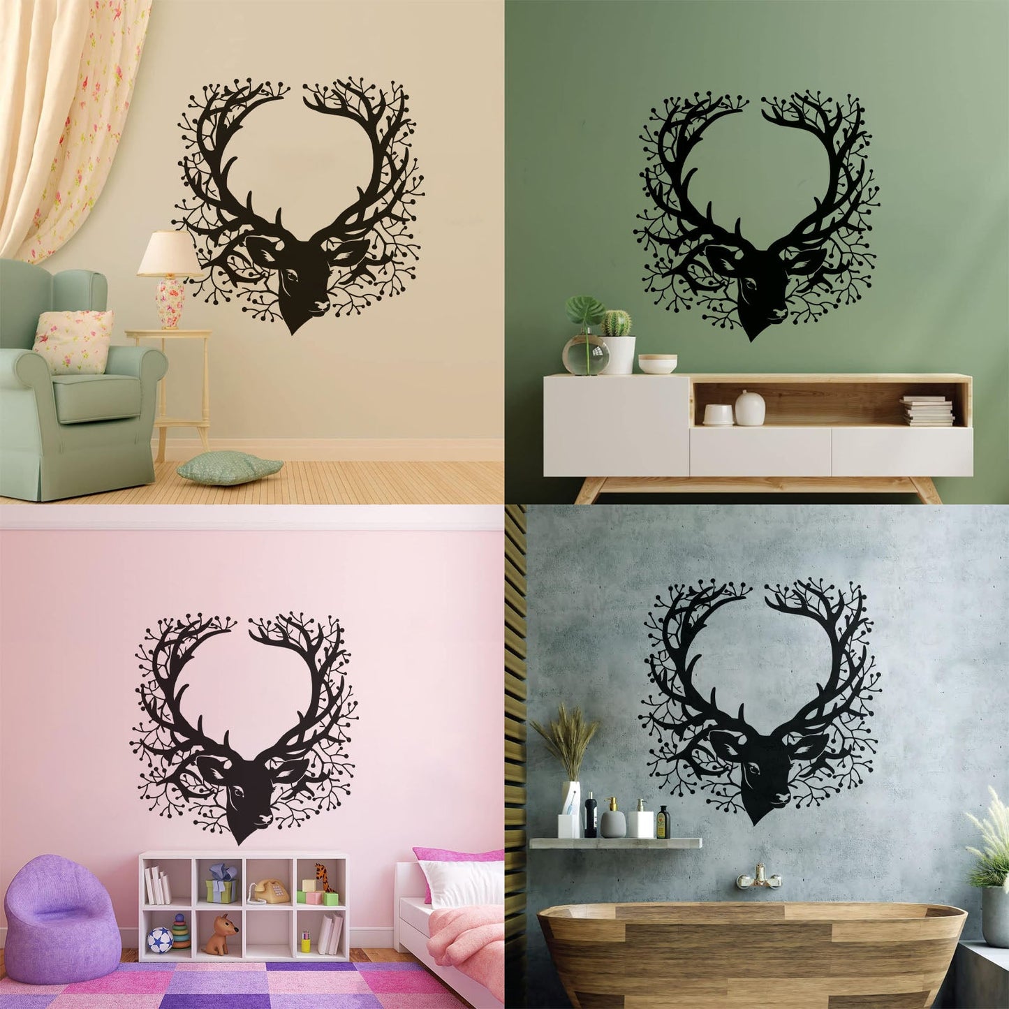 Wall Stickers Deer Head Beautiful Branch Hunting Horn Equipped With Transfer Film Kit