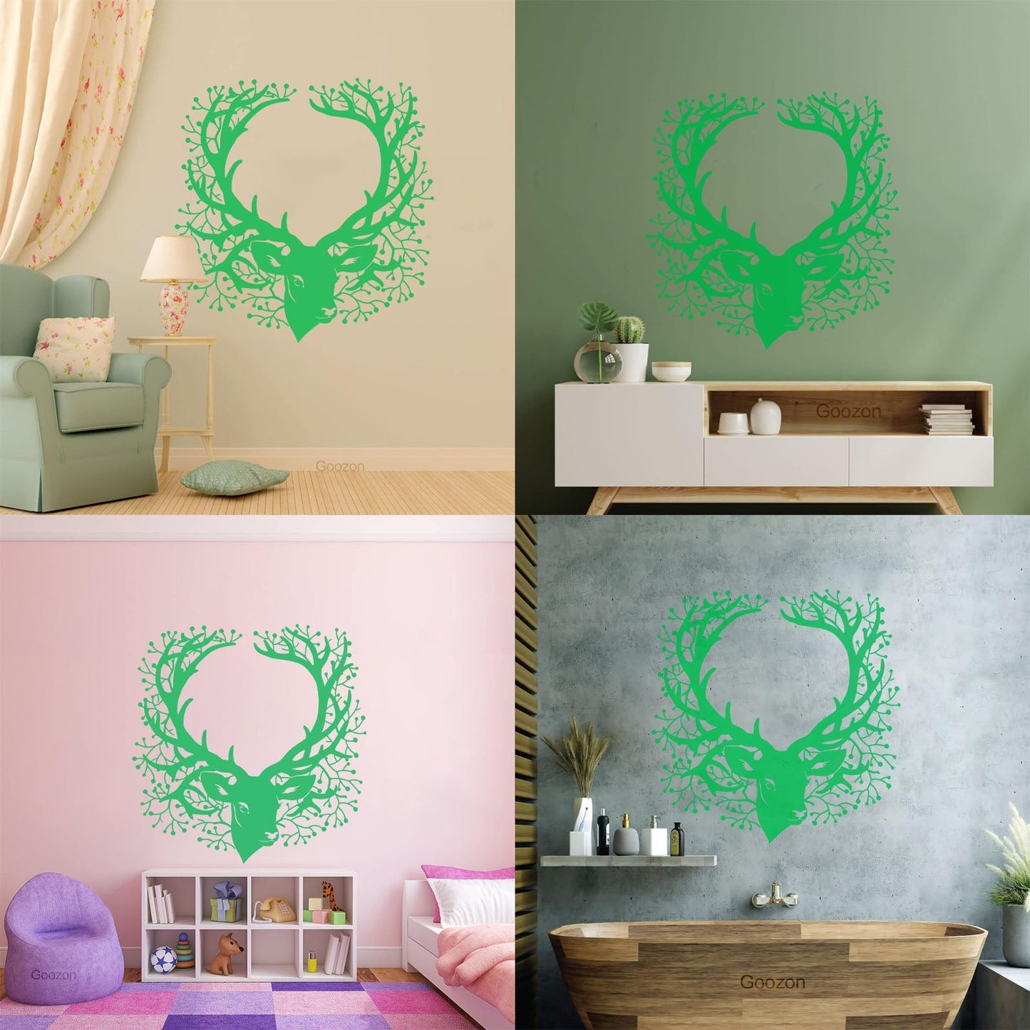 Wall Stickers Deer Head Beautiful Branch Hunting Horn Equipped With Transfer Film Kit