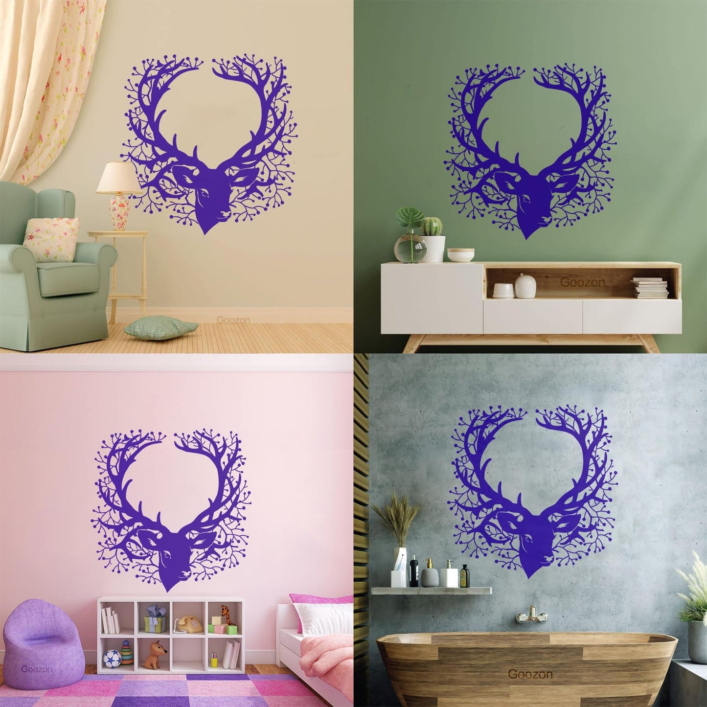 Wall Stickers Deer Head Beautiful Branch Hunting Horn Equipped With Transfer Film Kit