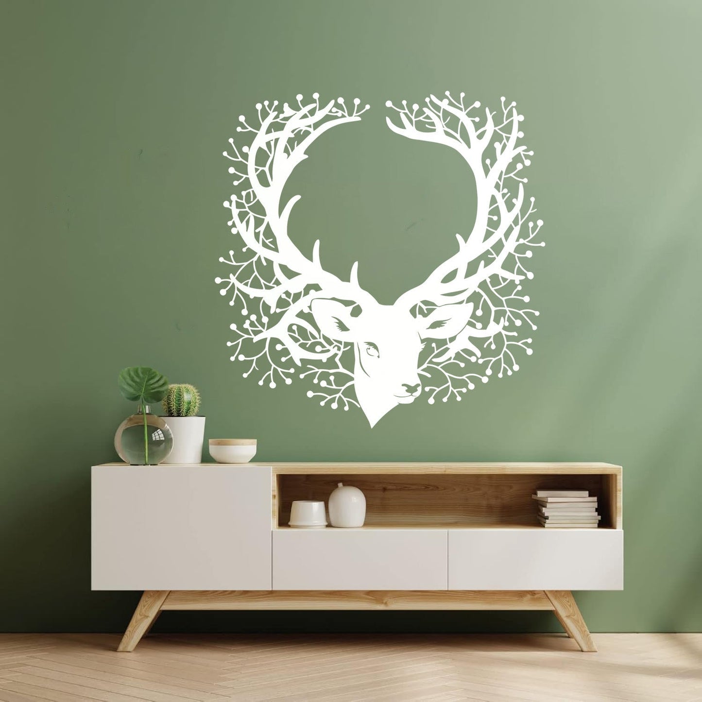 Wall Stickers Deer Head Beautiful Branch Hunting Horn Equipped With Transfer Film Kit