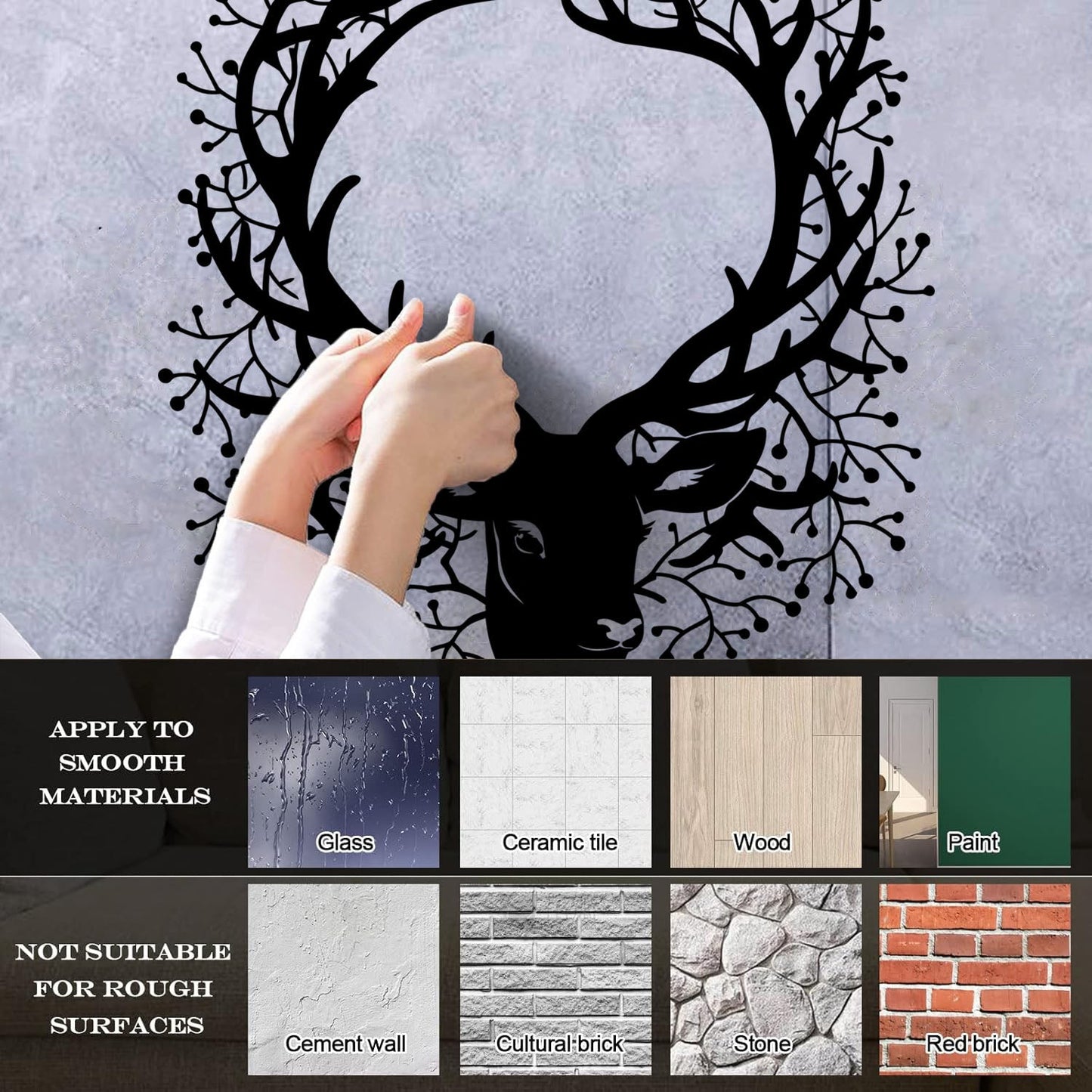 Wall Stickers Deer Head Beautiful Branch Hunting Horn Equipped With Transfer Film Kit