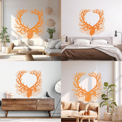 Wall Stickers Deer Head Beautiful Branch Hunting Horn Equipped With Transfer Film Kit
