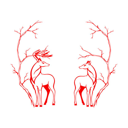 Deers Couple Animals Tree Branches Fine Carving Decals Easy Installation