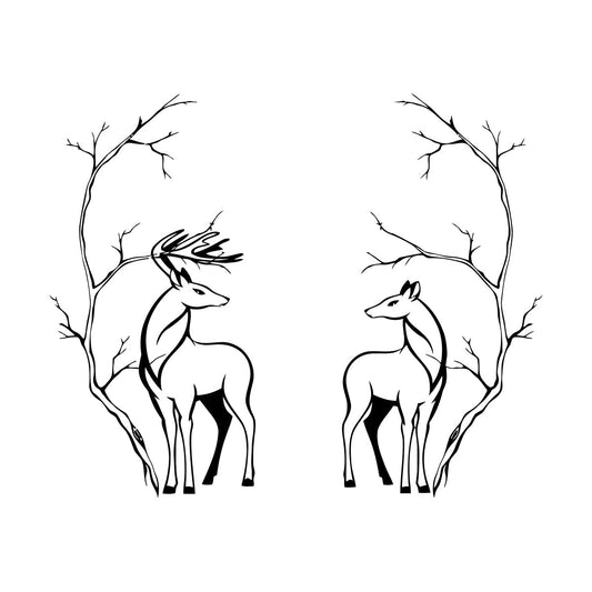 Deers Couple Animals Tree Branches Fine Carving Decals Easy Installation