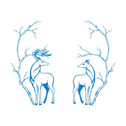 Deers Couple Animals Tree Branches Fine Carving Decals Easy Installation