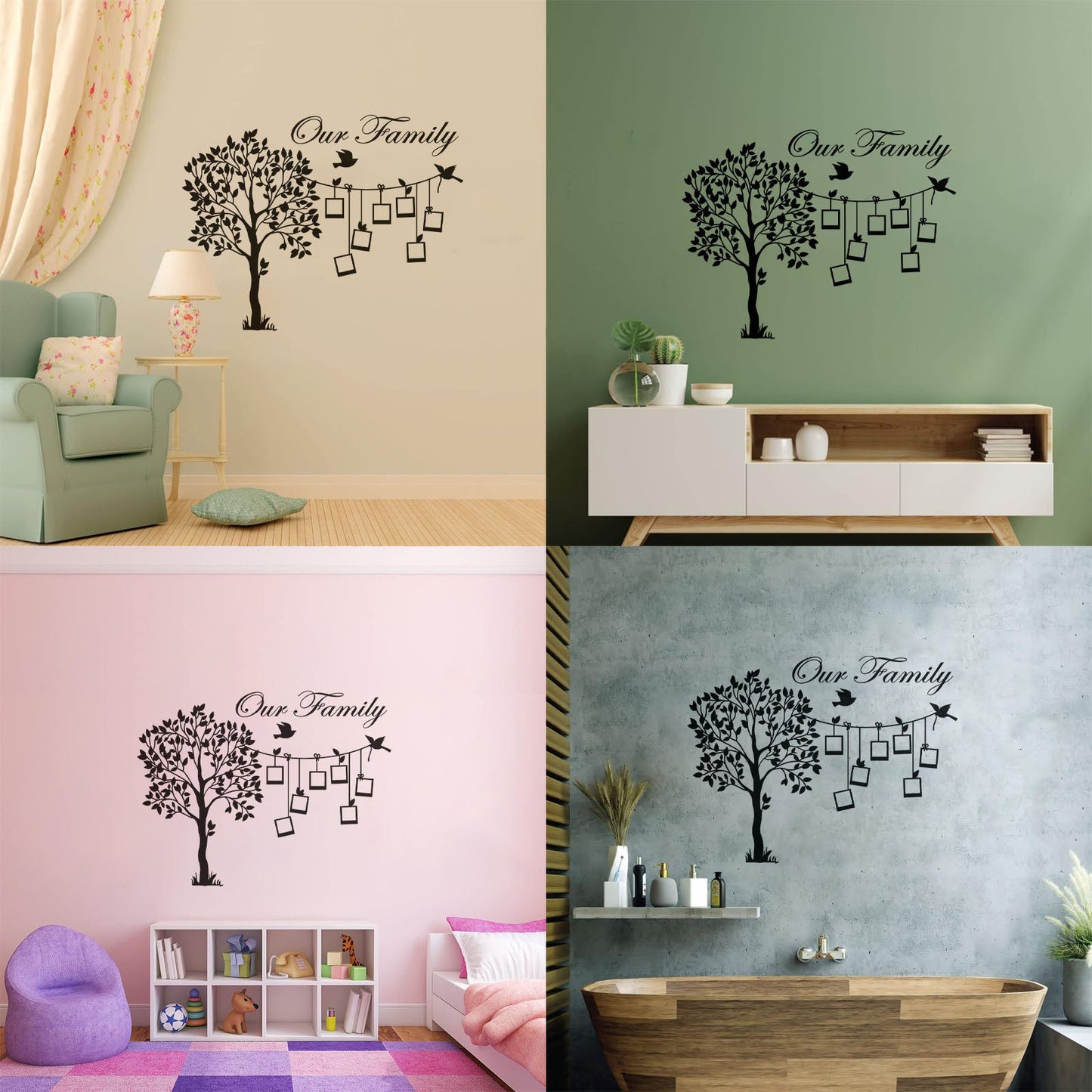 Engraving Stickers Family Tree Branch Photos Birds Multiple Size Options