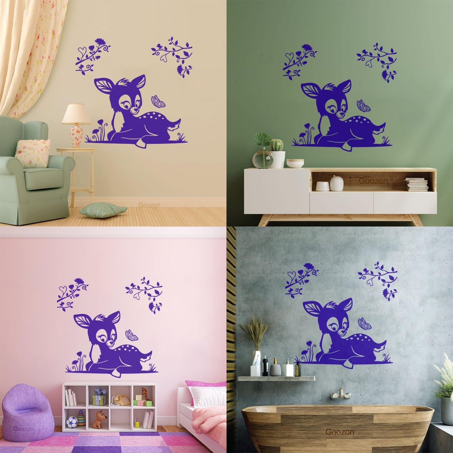 Lettering Decals Fawn Branches Nursery Kids Animal Waterproof