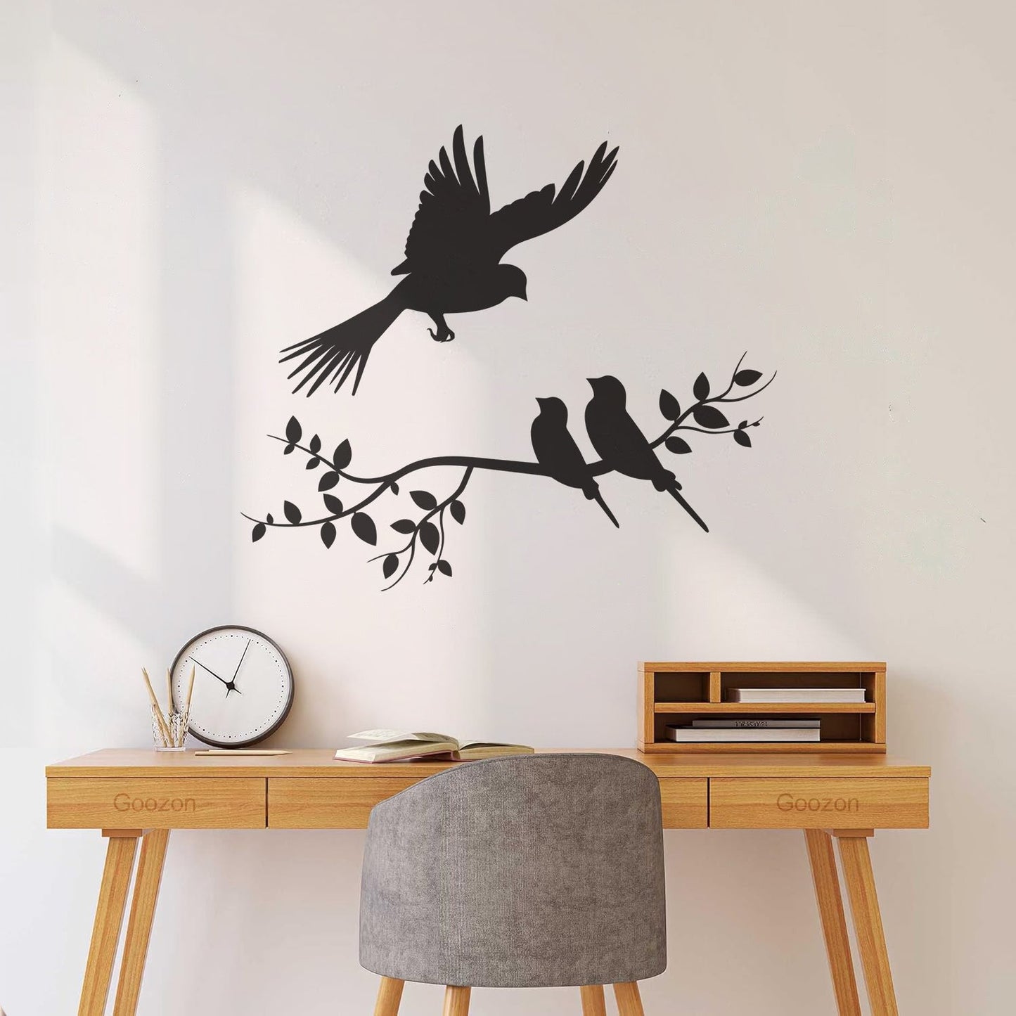 Wall Decals Pvc Flying Birds On Branches Silhouette Natural It Won'T Fall Off