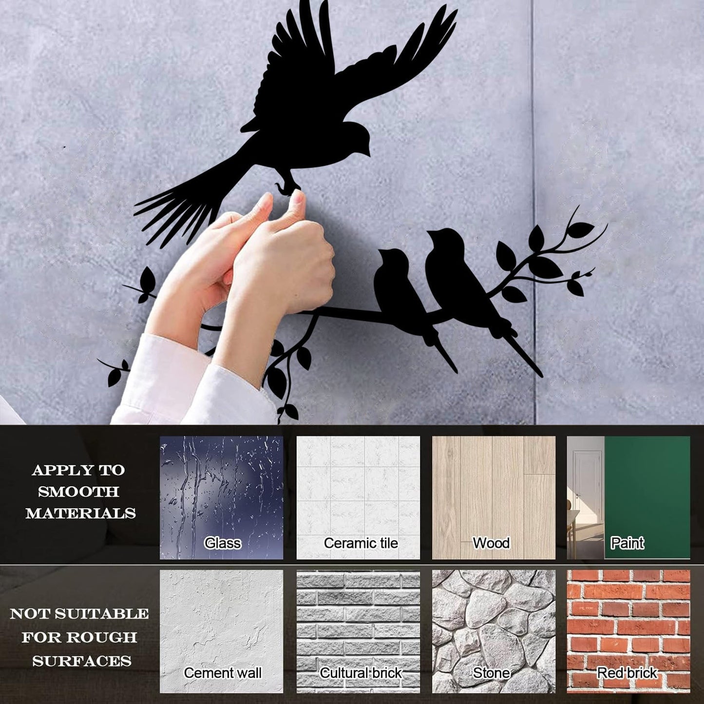 Wall Decals Pvc Flying Birds On Branches Silhouette Natural It Won'T Fall Off