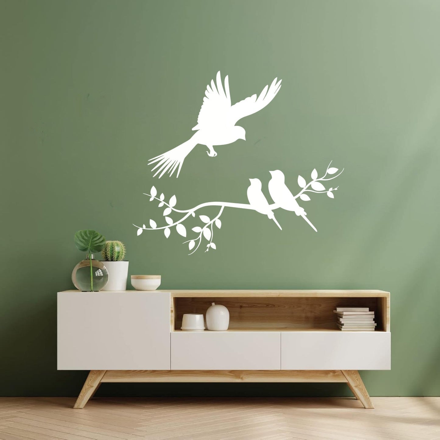 Wall Decals Pvc Flying Birds On Branches Silhouette Natural It Won'T Fall Off