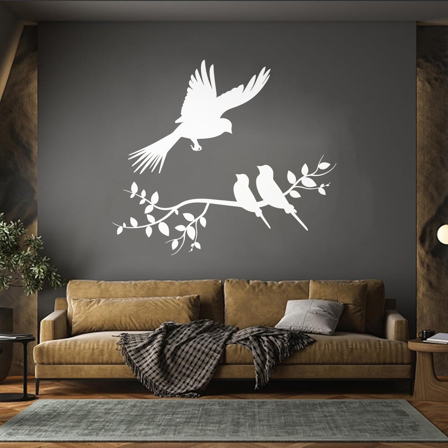 Wall Decals Pvc Flying Birds On Branches Silhouette Natural It Won'T Fall Off