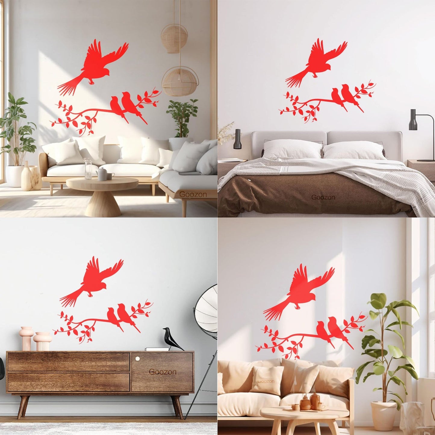 Wall Decals Pvc Flying Birds On Branches Silhouette Natural It Won'T Fall Off