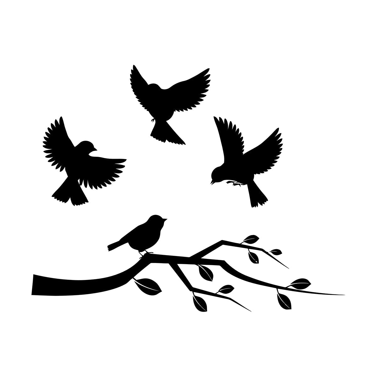 Lettering Stickers Flying Birds On Tree Branches Personalized Customization