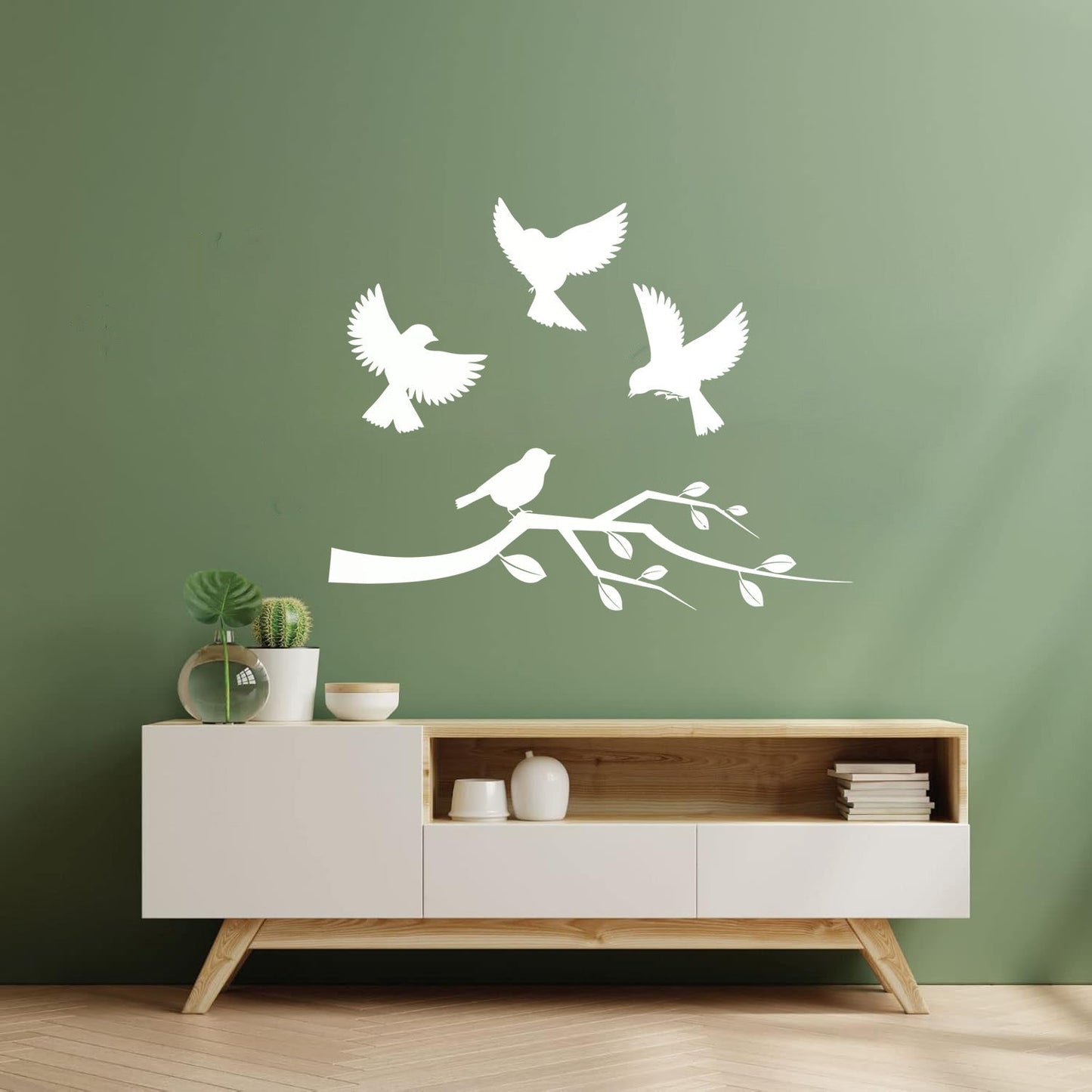 Lettering Stickers Flying Birds On Tree Branches Personalized Customization
