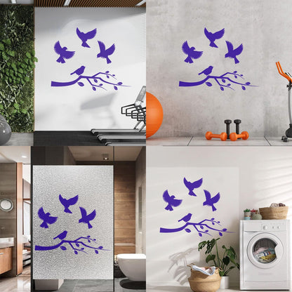 Lettering Stickers Flying Birds On Tree Branches Personalized Customization