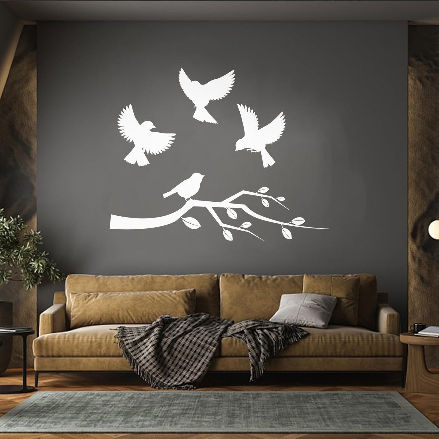 Lettering Stickers Flying Birds On Tree Branches Personalized Customization