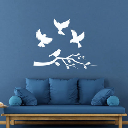 Lettering Stickers Flying Birds On Tree Branches Personalized Customization