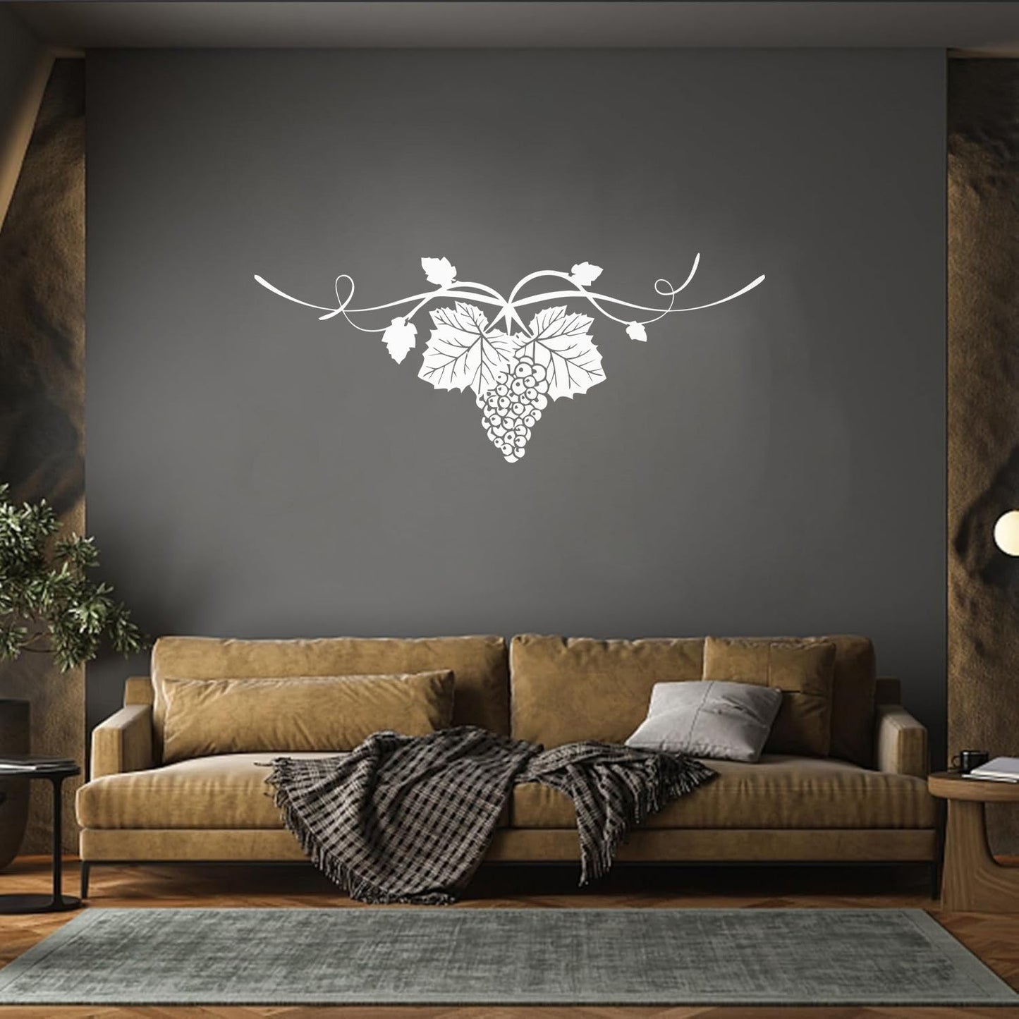 Mural And Wall Vinyl Decal Grape Branch Vine Berries Alcohol Wine Shop Glass Stickers