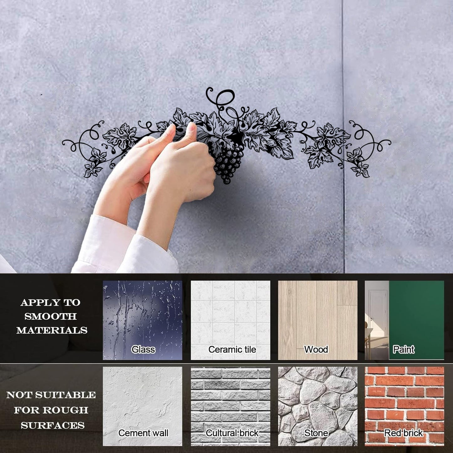 Fine Carving Stickers Grape Branch Vine Berries Wine Shop Removable Without Leaving Glue