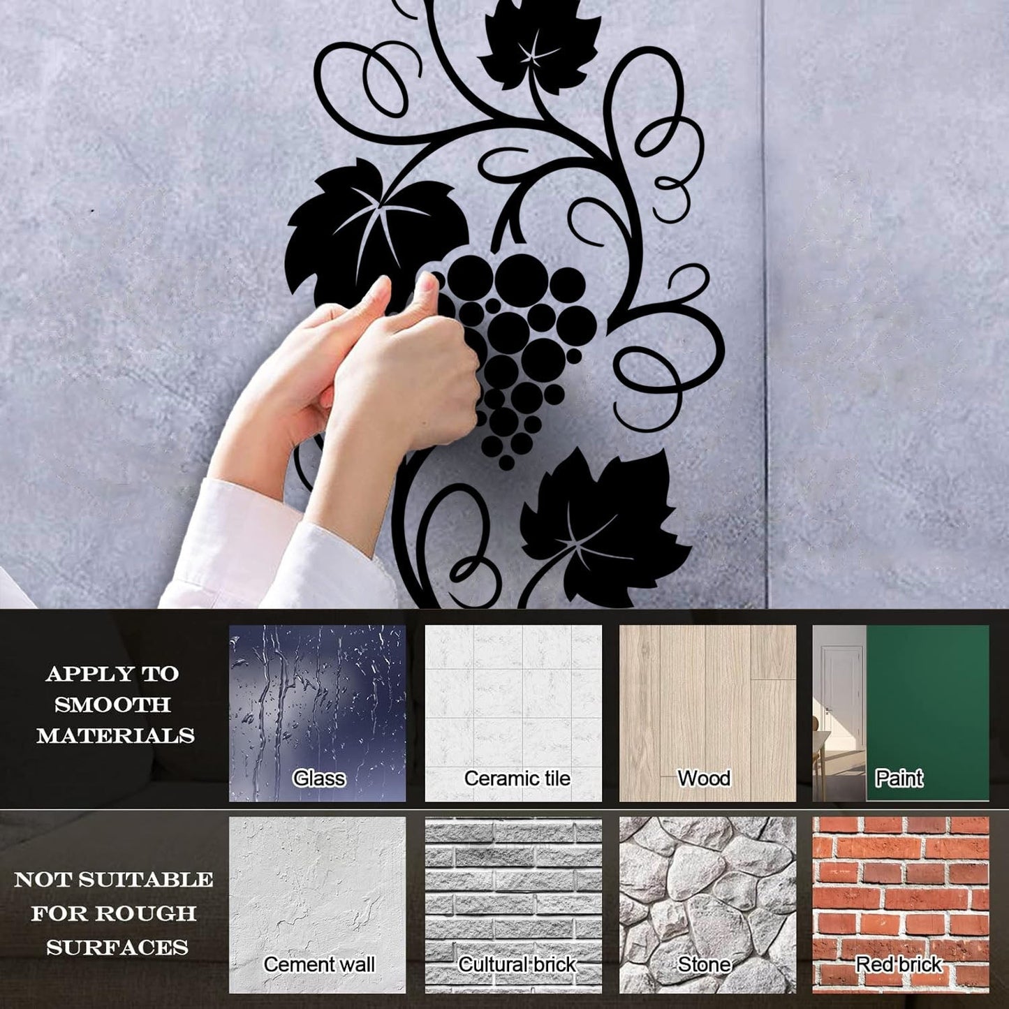 Wall Stickers Grape Branch Vine Berries Wine Shop Kitchen Self Adhesive