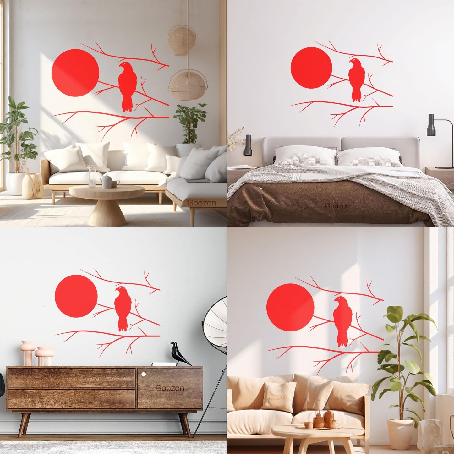 Wall Decals Pvc Hawk On Tree Branch Full Moon Bedroom Art Mural Painting