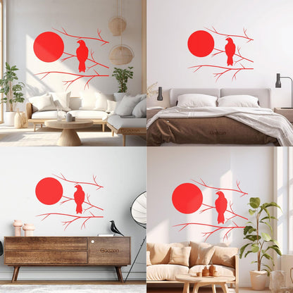 Wall Decals Pvc Hawk On Tree Branch Full Moon Bedroom Art Mural Painting