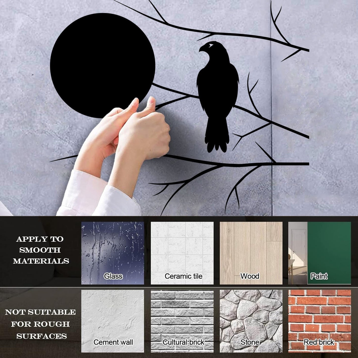 Wall Decals Pvc Hawk On Tree Branch Full Moon Bedroom Art Mural Painting