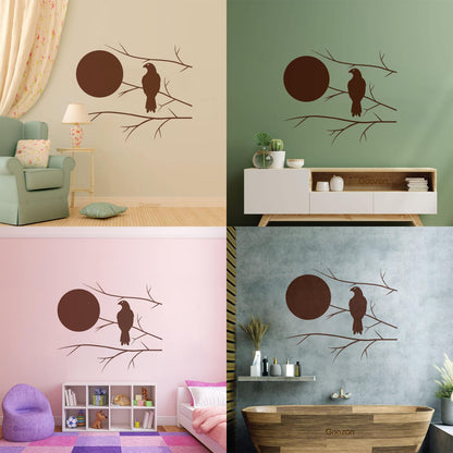 Wall Decals Pvc Hawk On Tree Branch Full Moon Bedroom Art Mural Painting