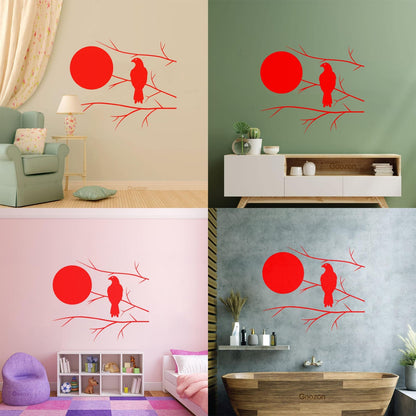 Wall Decals Pvc Hawk On Tree Branch Full Moon Bedroom Art Mural Painting