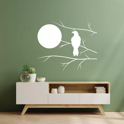 Wall Decals Pvc Hawk On Tree Branch Full Moon Bedroom Art Mural Painting