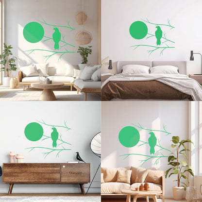 Wall Decals Pvc Hawk On Tree Branch Full Moon Bedroom Art Mural Painting