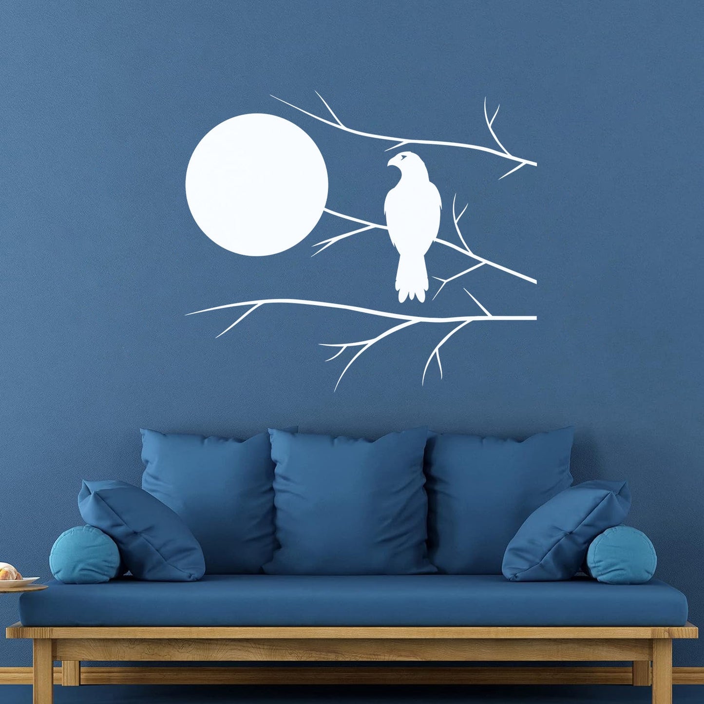 Wall Decals Pvc Hawk On Tree Branch Full Moon Bedroom Art Mural Painting