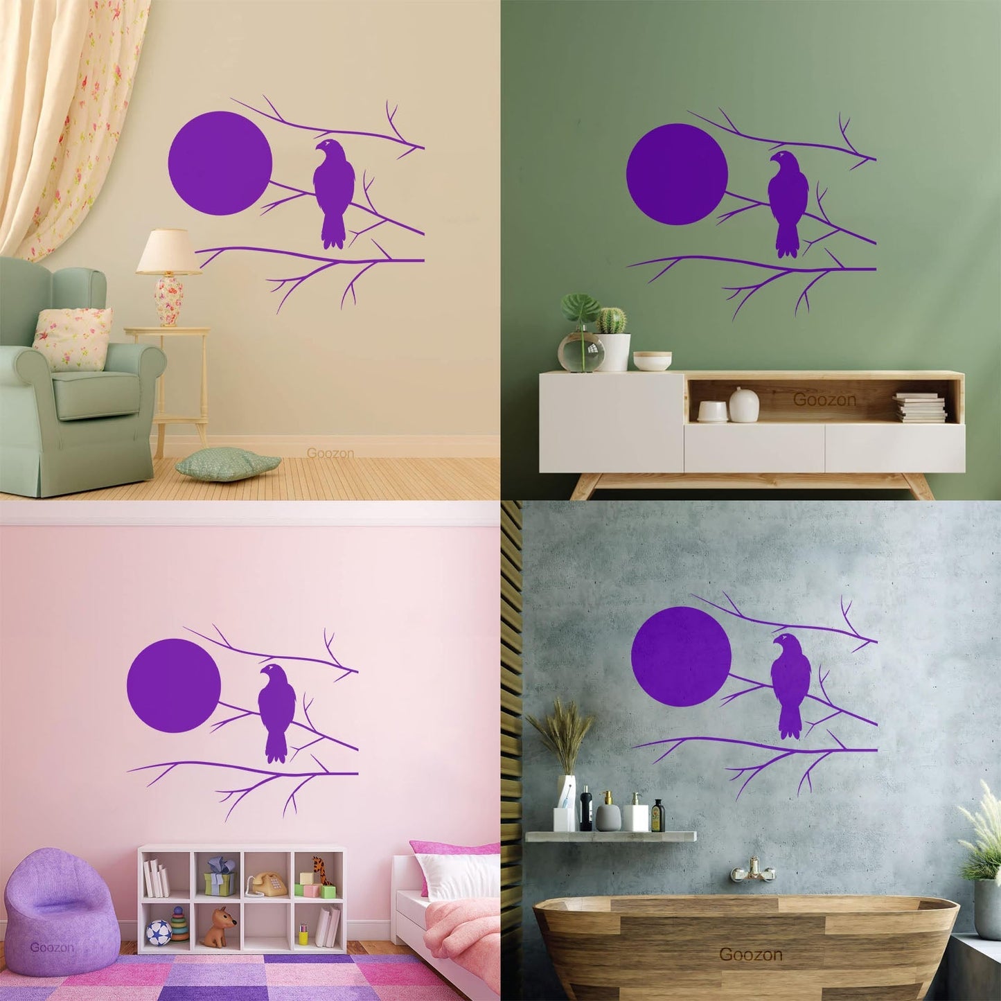 Wall Decals Pvc Hawk On Tree Branch Full Moon Bedroom Art Mural Painting