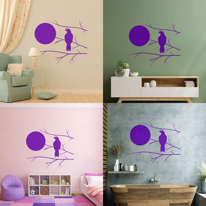 Wall Decals Pvc Hawk On Tree Branch Full Moon Bedroom Art Mural Painting