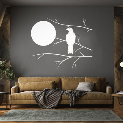 Wall Decals Pvc Hawk On Tree Branch Full Moon Bedroom Art Mural Painting