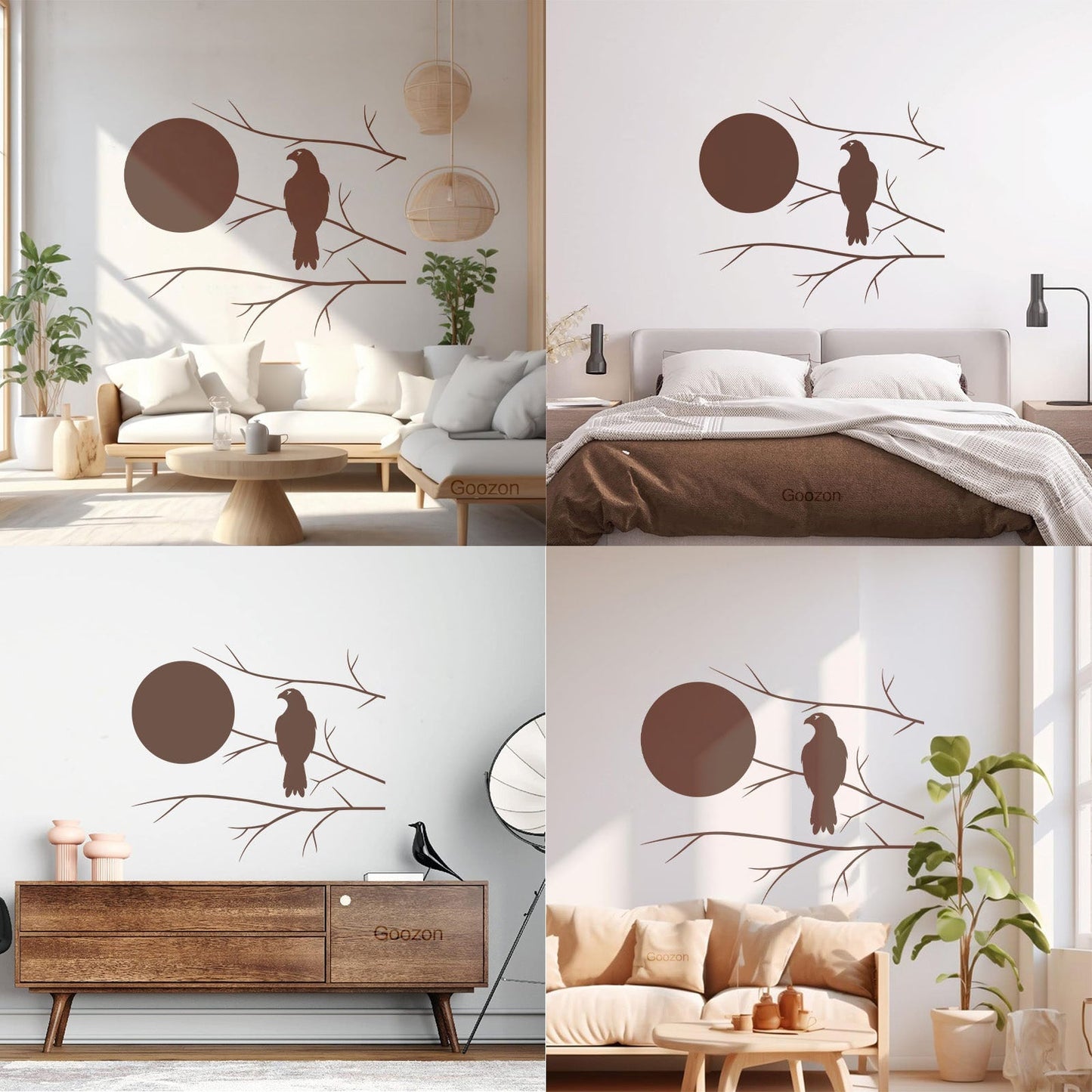 Wall Decals Pvc Hawk On Tree Branch Full Moon Bedroom Art Mural Painting